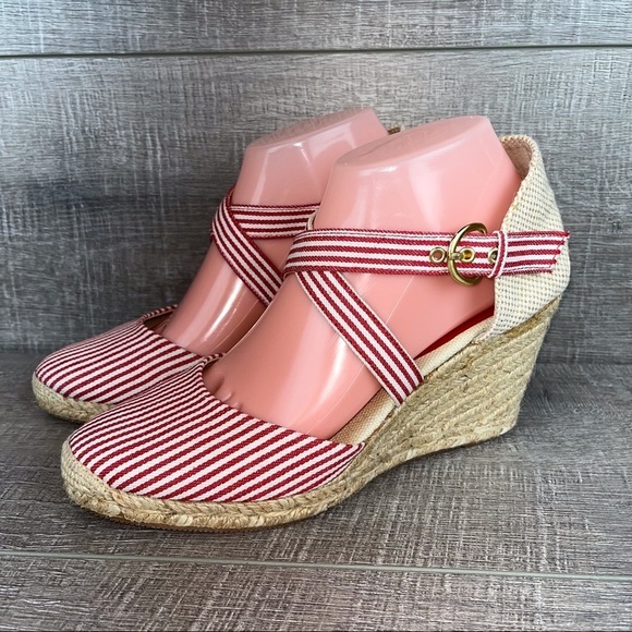 Adrienne Vittadini sz 7.5 Brianna red striped wedge Espadrilles - Picture 2 of 12